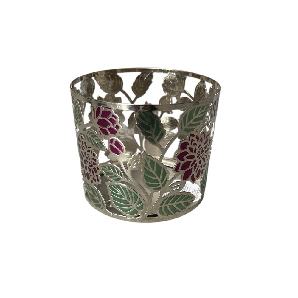 Bath & Body Works silver, purple and green Floral Candle Holder EUC